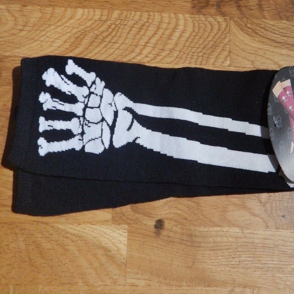KNIT SKELETON ARM WARMERS black white X-ray bones Halloween